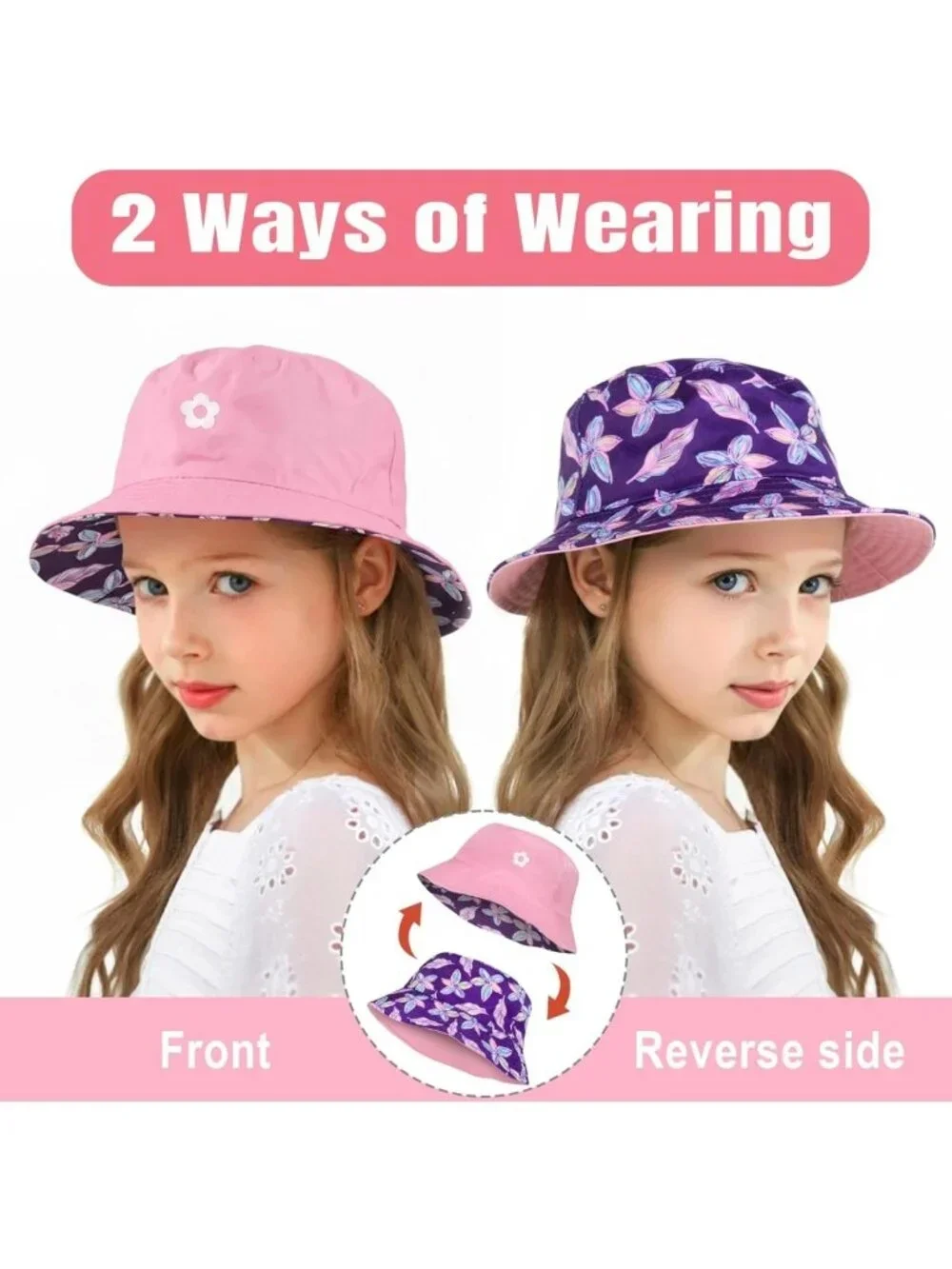Kids Double-Sided Sun Hat | Wide Brim Bucket Hat for Boys & Girls | Summer